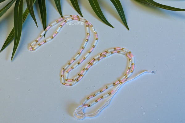 Waist Beads / African Hip Chain - Obi - Pink (Traditional non-elastic string)