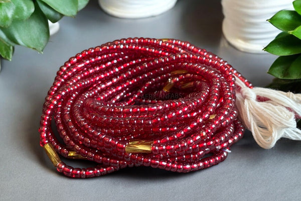 Waist Beads / African Hip Chain - Ike - Red / gold (Traditional non-elastic string)
