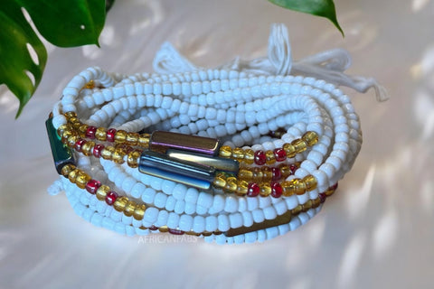 (Important: please read) Waist Beads / African Hip Chain - White  (Traditional non-elastic string)