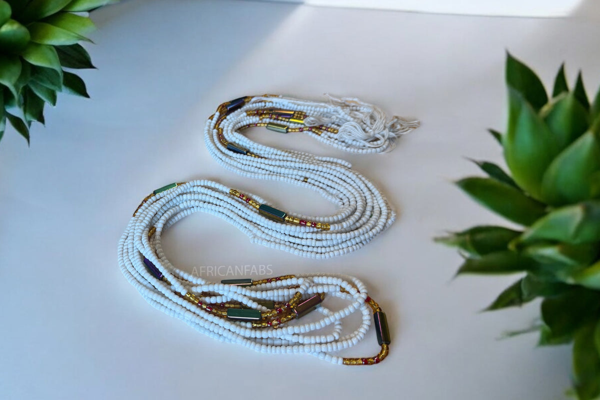 Waist Beads / African Hip Chain - Ayo - White (Traditional non-elastic ...