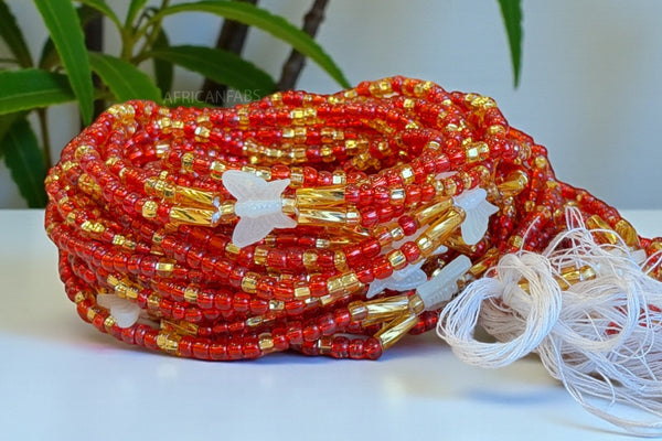 3 in 1 Waist Beads / African Hip Chain - Osime - Red (Traditional non-elastic string)