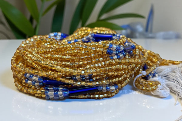 3 in 1 Waist Beads / African Hip Chain - Obim - Blue (Traditional non-elastic string)