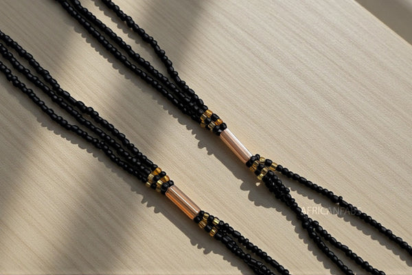 3 in 1 Waist Beads / African Hip Chain - Obasogie - Black (Traditional non-elastic string)