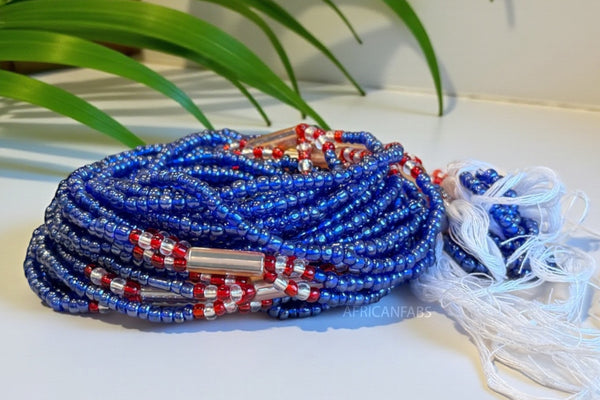3 in 1 Waist Beads / African Hip Chain - Okpa - Blue (Traditional non-elastic string)