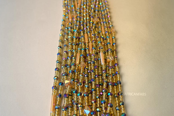 Waist Beads / African Hip Chain - Gold Crystal Abimbola (Traditional non-elastic string)