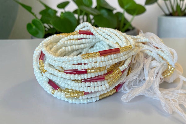 Waist Beads / African Hip Chain - White Gold Ezinne (Traditional non-elastic string)