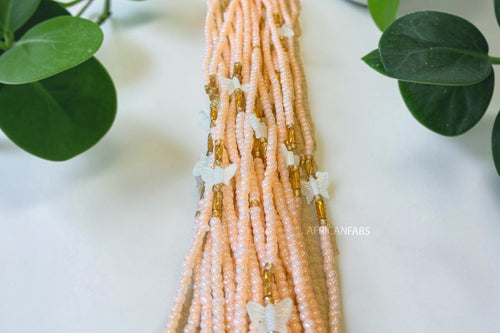 Waist Beads / African Hip Chain - Salmon Butterfly Ifeoma (Traditional non-elastic string)