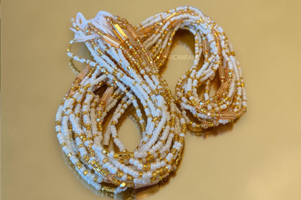 Waist Beads / African Hip Chain - White Gold Jumoke (Traditional non-elastic string)