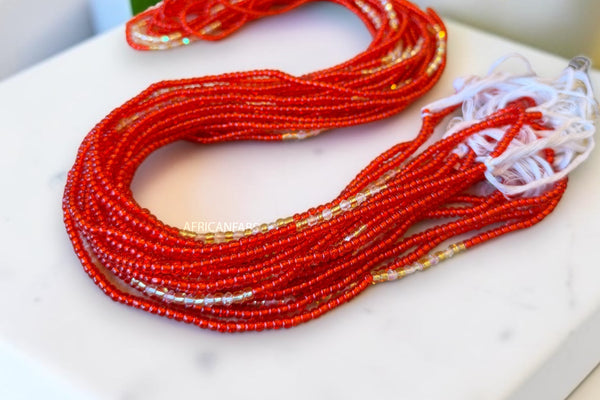 Waist Beads / African Hip Chain - Red Anwuli (Traditional non-elastic string)