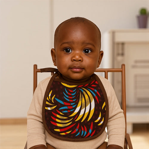 African Print Baby Bib - Multicolor Feathers (Unisex)