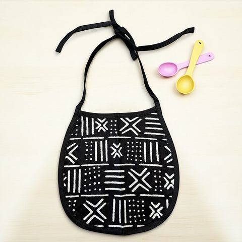 African Print Baby Bib - Black White X Bogolan (Unisex)