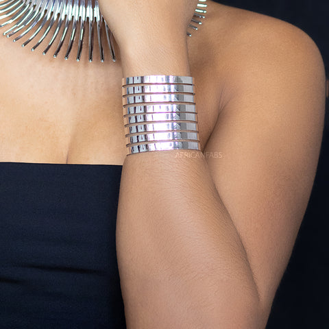 African style Bangle Cuff Bracelet - Silver