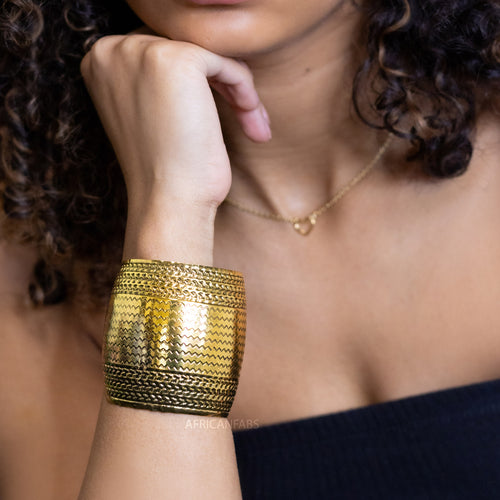 African style Bangle Cuff Bracelet - waves - Gold