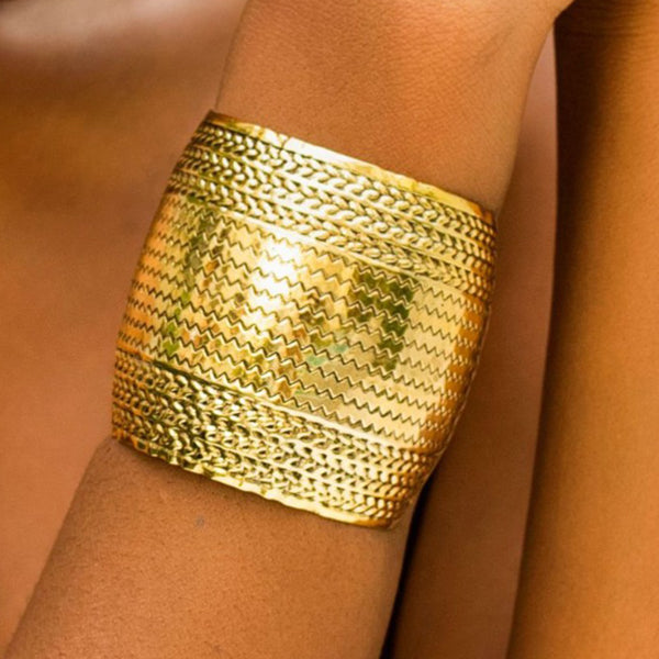 African style Bangle Cuff Bracelet - waves - Gold