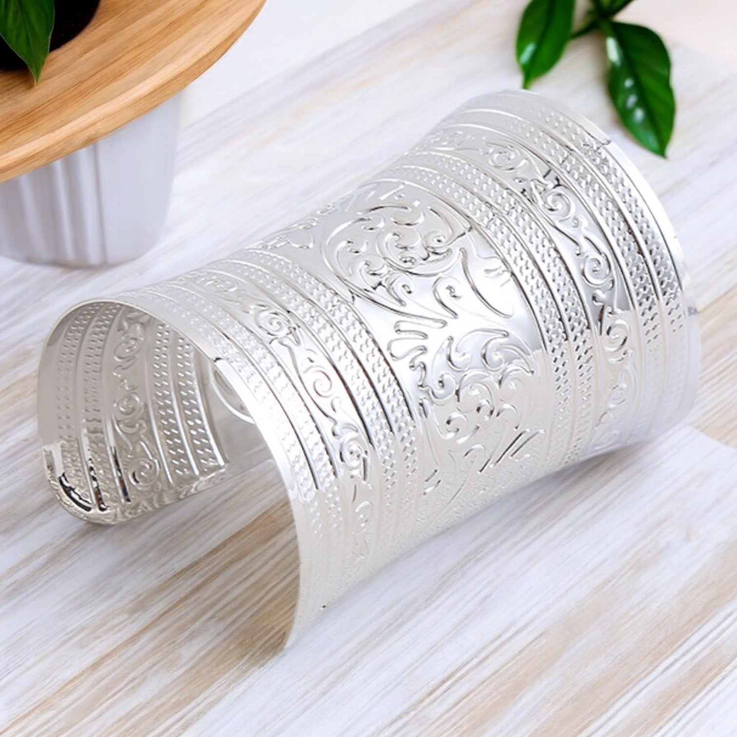 African style Bangle Cuff Bracelet - Flower - Silver – AfricanFabs