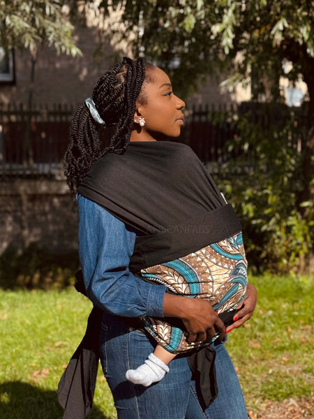 African Print Baby Carrier / Baby sling / baby wrap - Beige Blue Feather