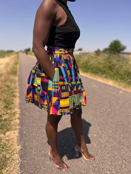 African print mini skirt - Multicolor kente purple