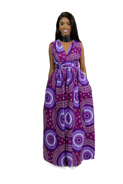 African Print Purple Dotted Patterns Infinity Multiway Maxi Dress