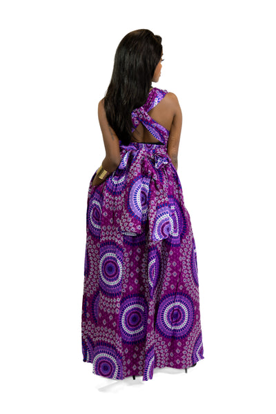 African Print Purple Dotted Patterns Infinity Multiway Maxi Dress