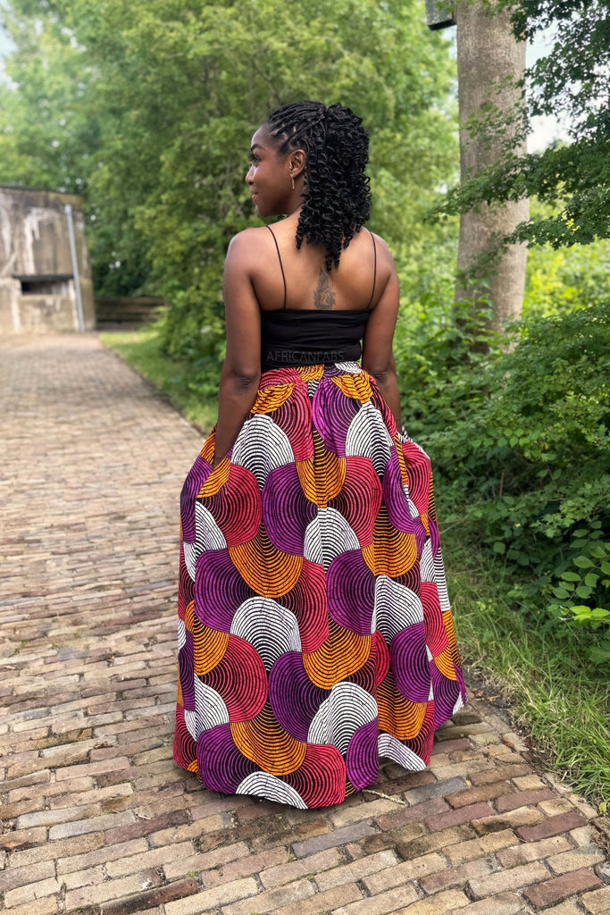 African Print Maxi Skirt - Orange & Purple Concentric Circle Design African Print Maxi Skirt - Orange & Purple Concentric Circle Design