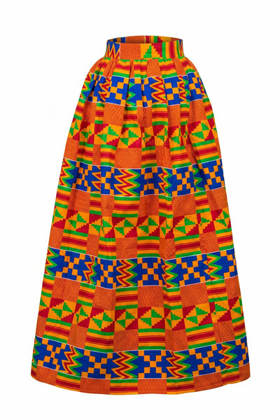 African print maxi skirt - Adjustable slit - Blue Orange Kente