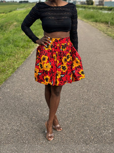 African print mini skirt - Red Flowers