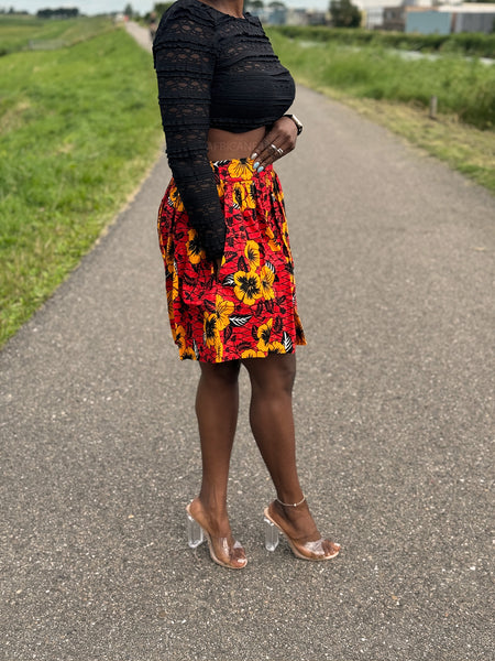 African print mini skirt - Red Flowers