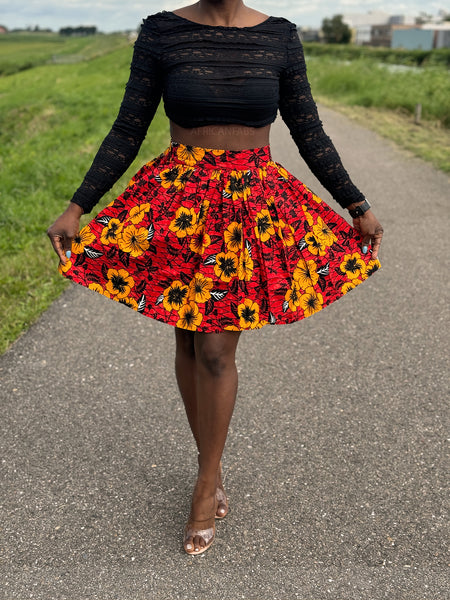 African print mini skirt - Red Flowers