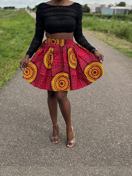 African print mini skirt - Red Dotted Patterns