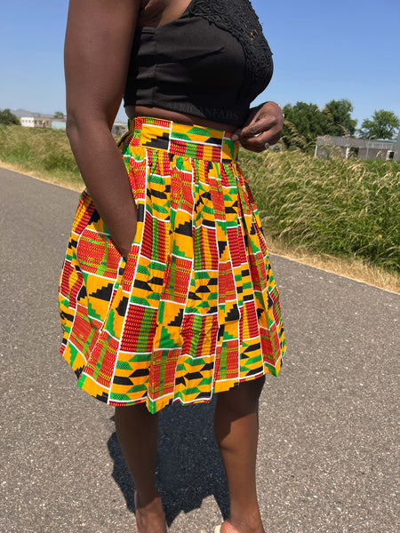 African print mini skirt - Kente Orange / green
