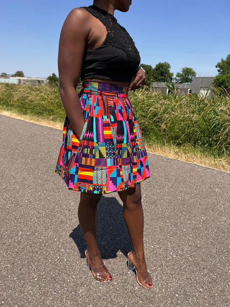 African print mini skirt - Multicolor kente pink