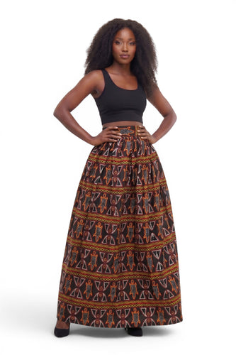 African print maxi skirt - Adjustable slit - Black Red Toghu Bamenda Cameroon