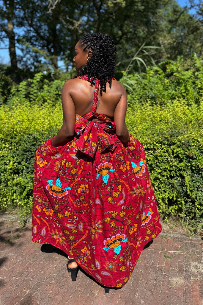 African Print Infinity Multiway Maxi Dress - Dark Red & Yellow Botanic AfricanFabs African Print Infinity Multiway Maxi Dress - Dark Red & Yellow Botanic AfricanFabs