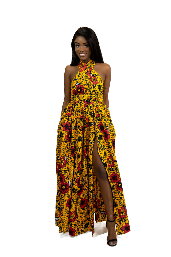 African Print Yellow Flowers Infinity Multiway Maxi Dress African Print Yellow Flowers Infinity Multiway Maxi Dress