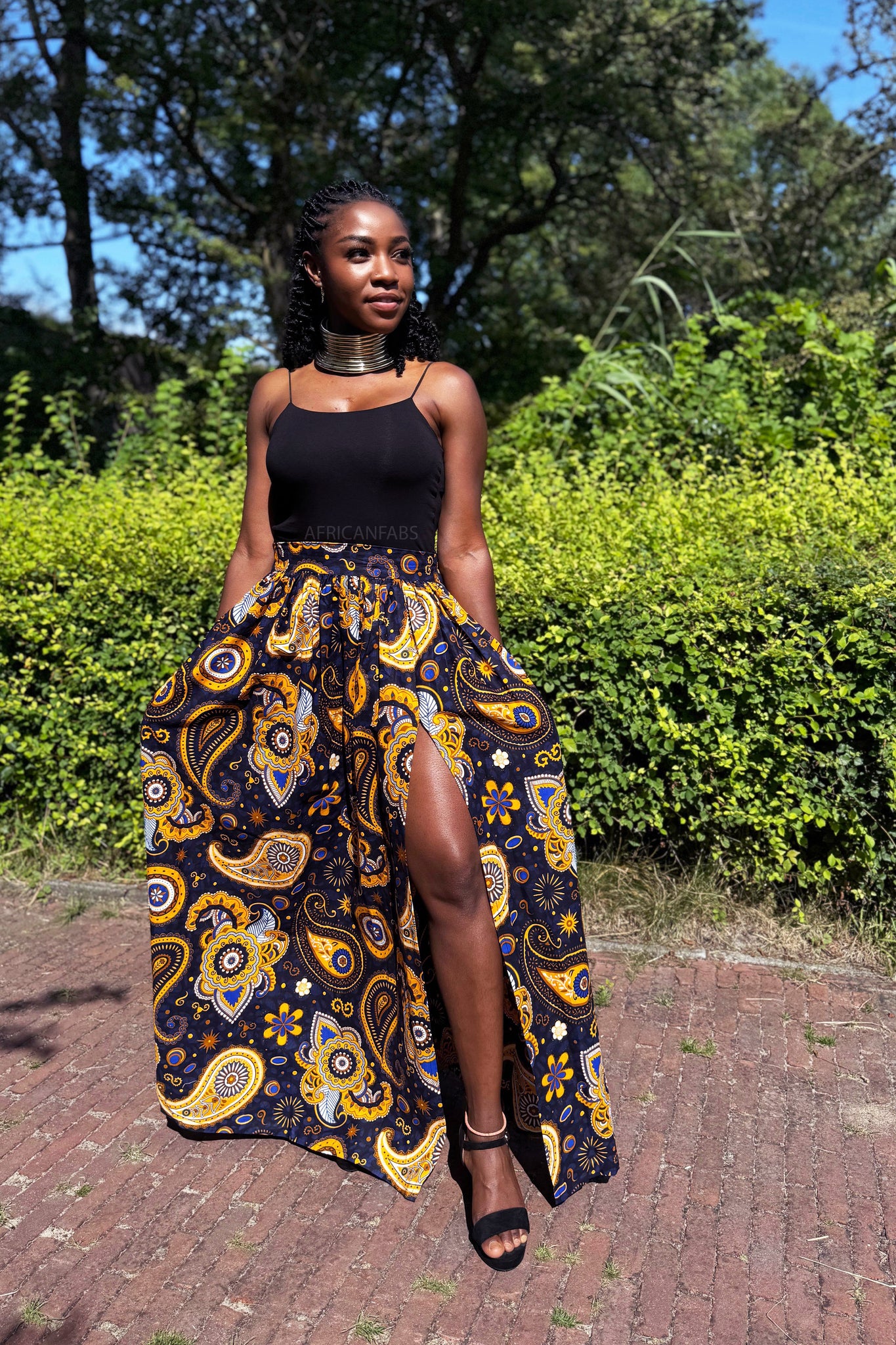 African print maxi skirt - Navy blue Yellow Paisley AfricanFabs African print maxi skirt - Navy blue Yellow Paisley AfricanFabs