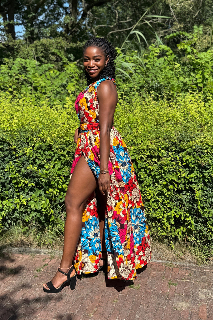African Print Infinity Multiway Maxi Dress - Red & Blue Flowers AfricanFabs African Print Infinity Multiway Maxi Dress - Red & Blue Flowers AfricanFabs