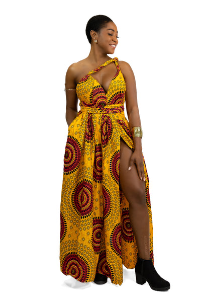 African Print Orange Dotted Patterns Infinity Multiway Maxi Dress