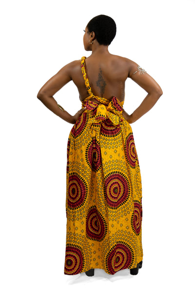 African Print Orange Dotted Patterns Infinity Multiway Maxi Dress