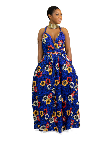 African Print Blue Flowers Infinity Multiway Maxi Dress – AfricanFabs