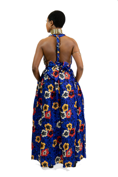 African Print Blue Flowers Infinity Multiway Maxi Dress African Print Blue Flowers Infinity Multiway Maxi Dress
