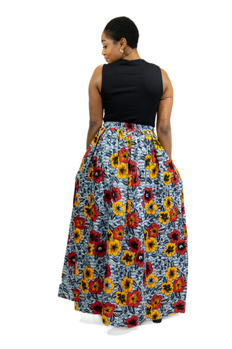 African print maxi skirt - Light Grey Flowers