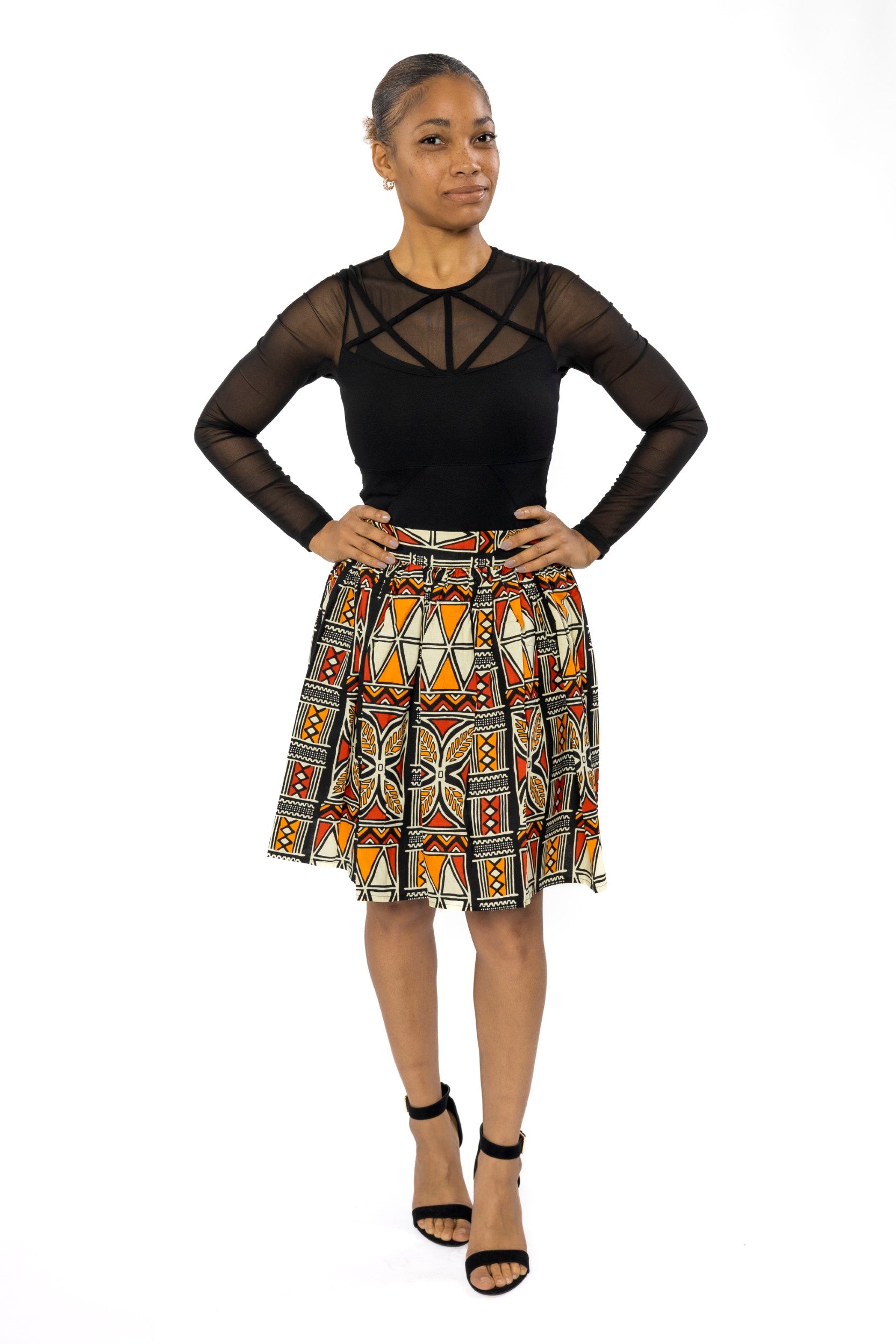 African print mini skirt - Red Orange Bogolan Symbols – AfricanFabs
