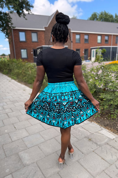 African print mini skirt - Turquoise Kampala Pattern