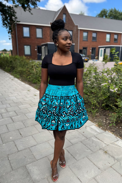 African print mini skirt - Turquoise Kampala Pattern