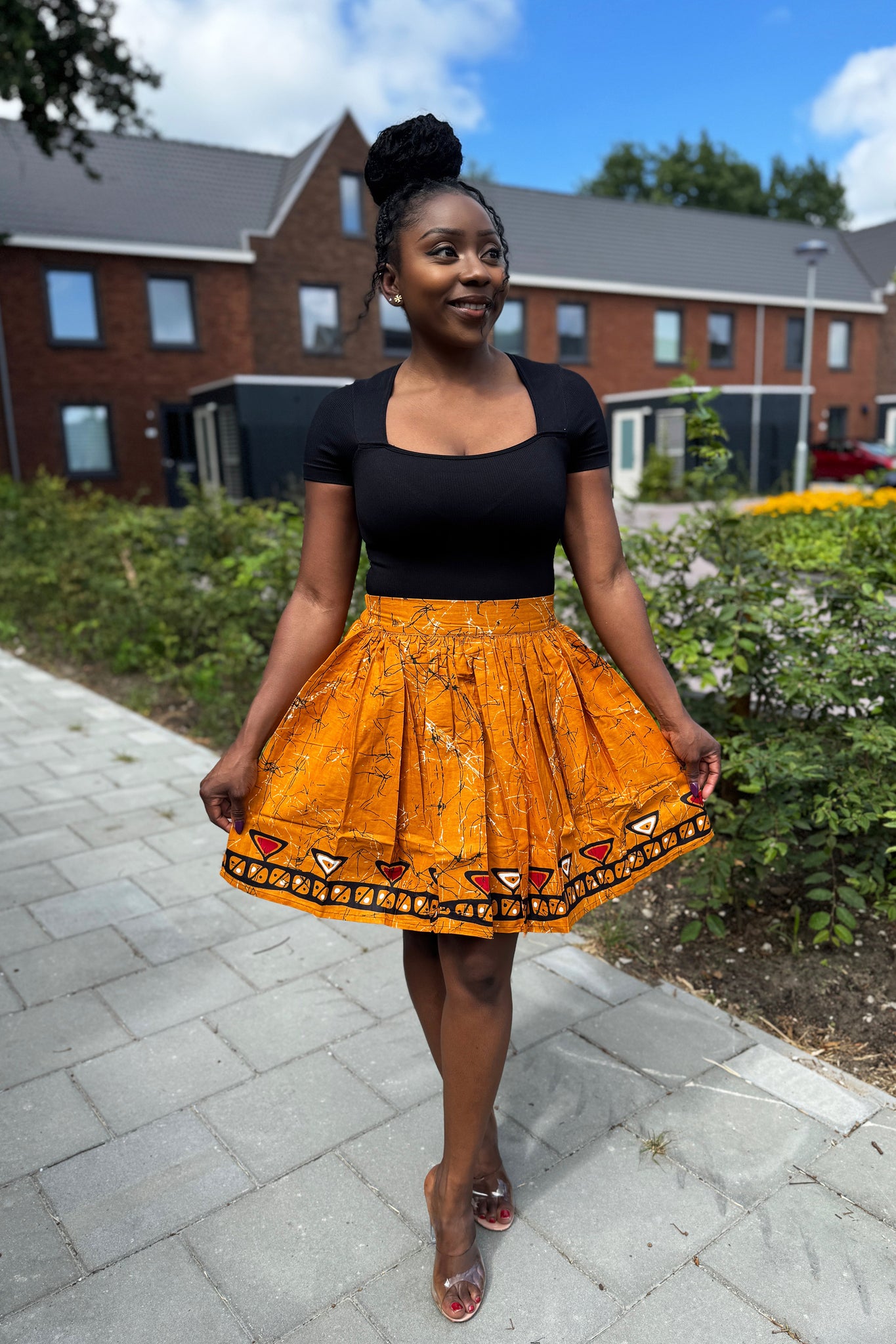 African print mini skirt - Mustard Kampala Solid