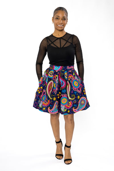 African print mini skirt - Blue Pink Paisley