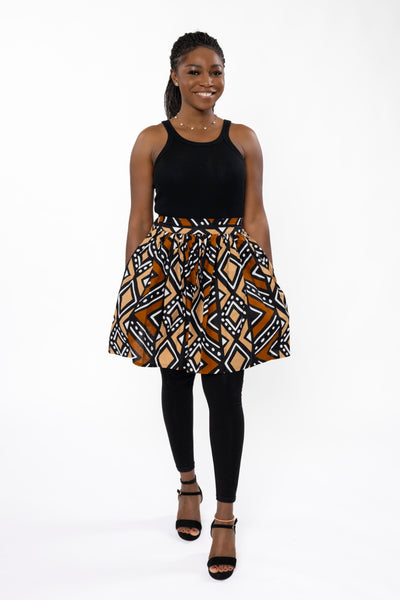 African print mini skirt - Brown Black Bogolan