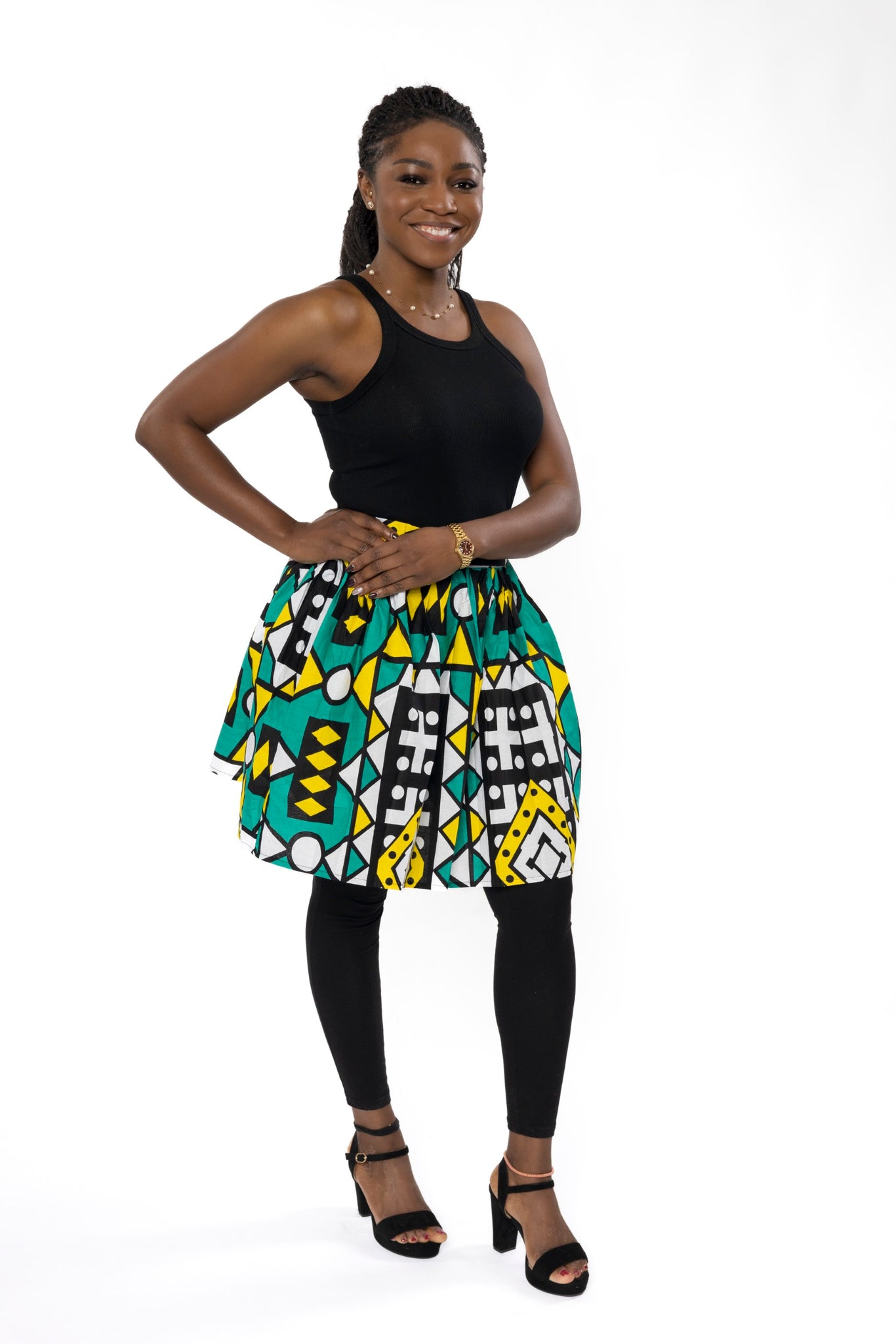 African print mini skirt - Turquoise Yellow Samakaka – AfricanFabs