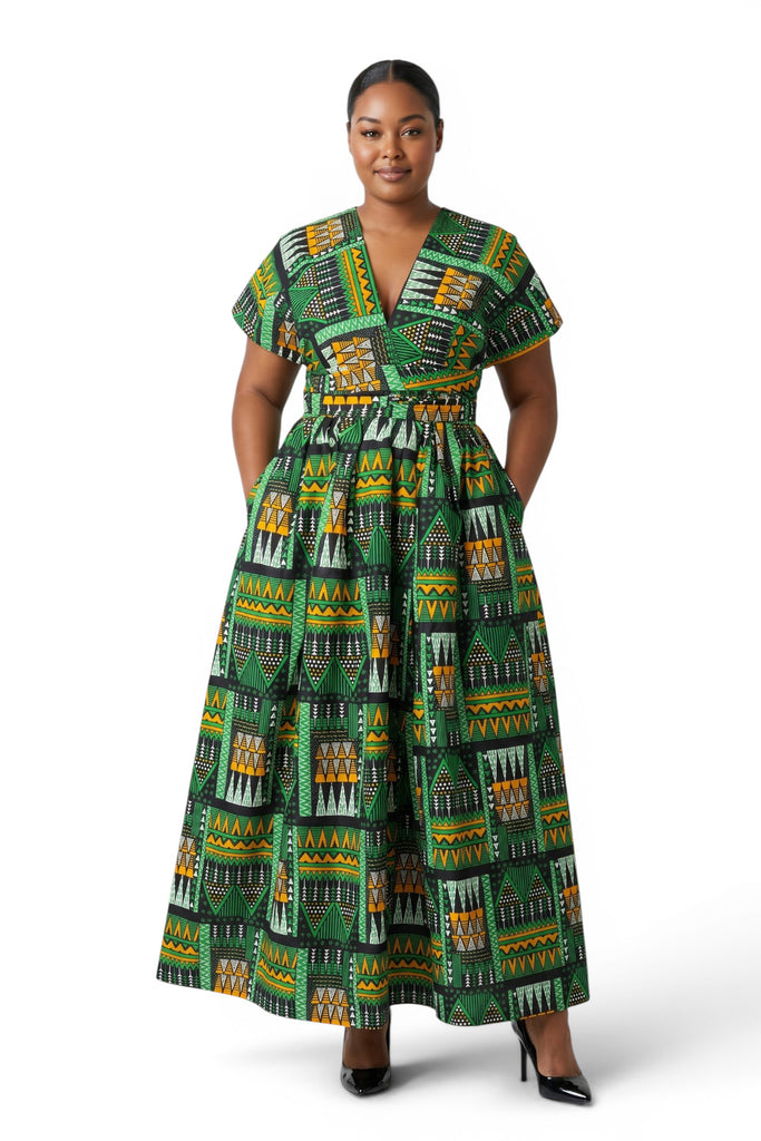 emerald green african dress Dupsie's Nayira Grace Women's Green and Tan African Lace and Satin