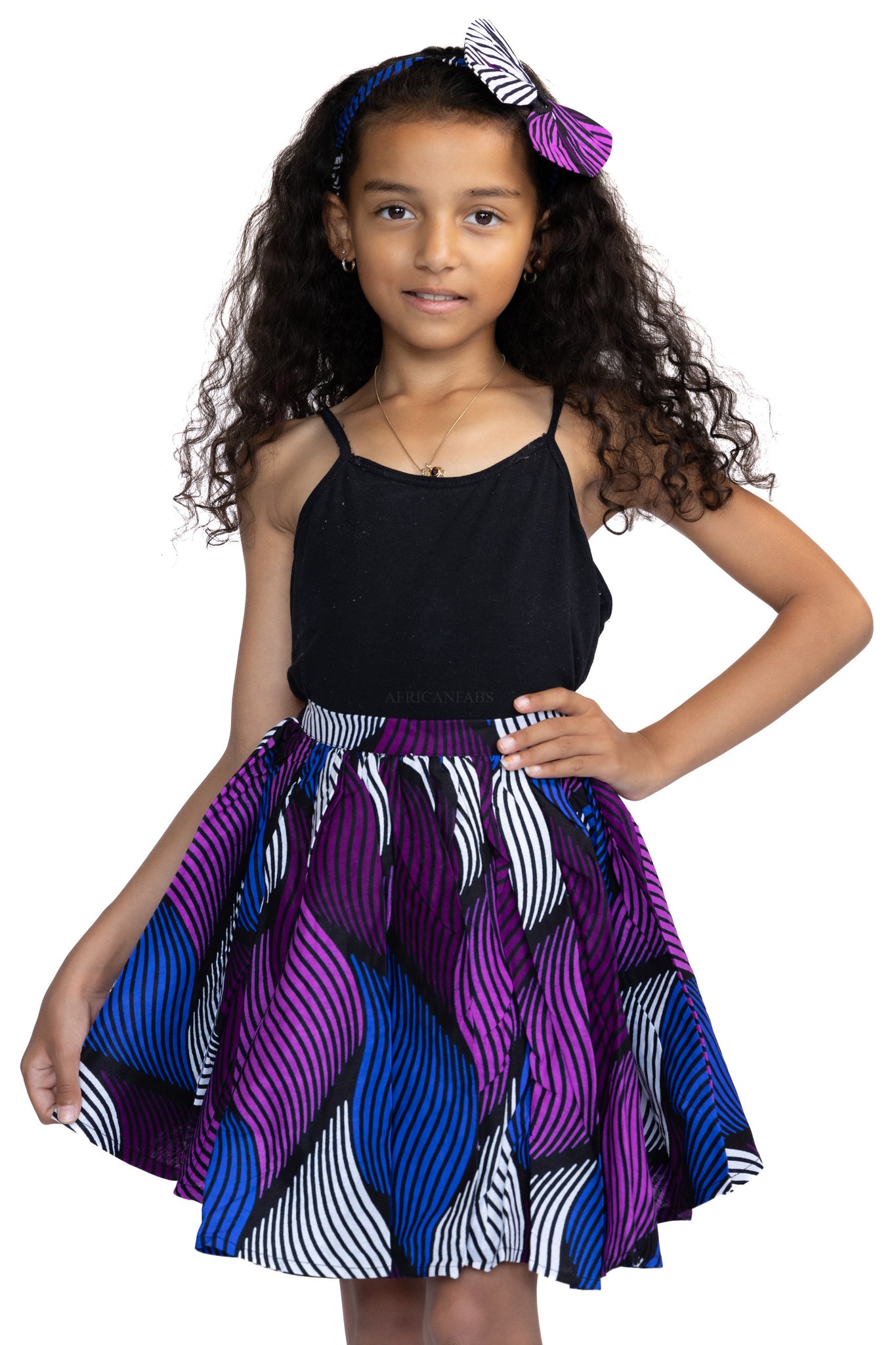 African print Kids Skirt + Headtie with Bow set - Purple Swirl ( 1 - 10 years )